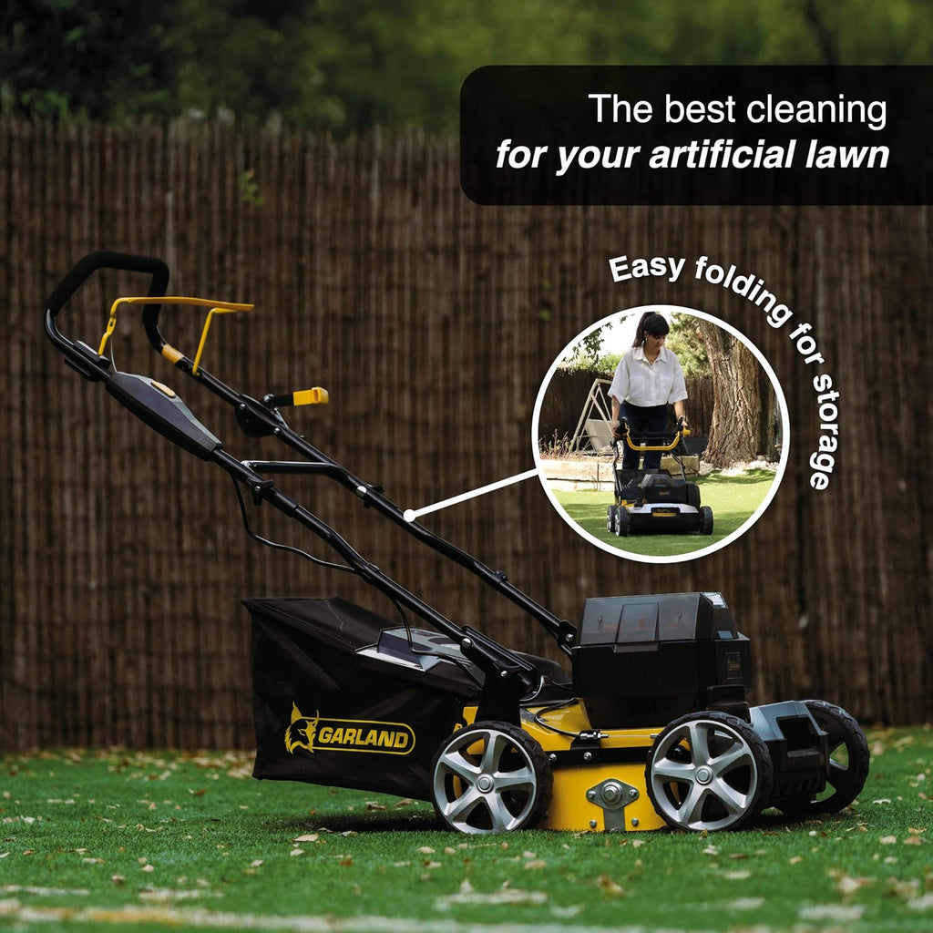 Artificial Turf Sweeper by Roll & Comb, Cordless Brush Machine for Synthetic Grass, 40V 1,200W Motor, 45L Bag, Incl. 4Ah Battery + Fast Charger, Model 602WUS-V25, 63.9lb
