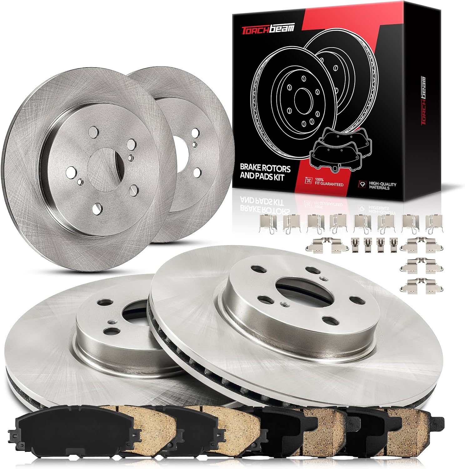 Torchbeam Front & Rear Brake Kit for Corolla Toyota 2014-2019 1.8L, Matrix Toyota 2009-2013 1.8L, Vibe Pontiac 2009-2010 1.8L, Corolla Toyota 2009-2010 2.4L, Brake Rotors and Pads Replacement