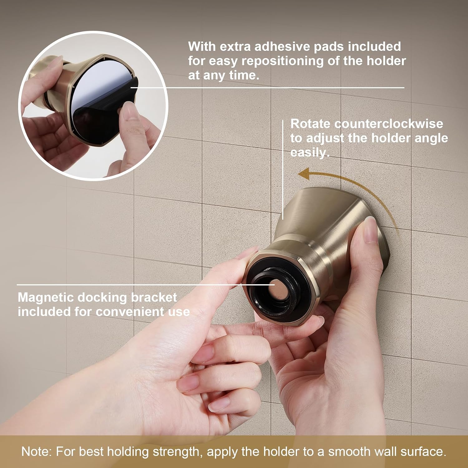 LAVA ODORO Handheld Shower Head with Magnetic Docking System, 9-Function High Pressure Detachable Shower Head, 5-inch Showerhead with 72 Inch Hose, Remote Dock, Champagne Gold, SH180-CB-D