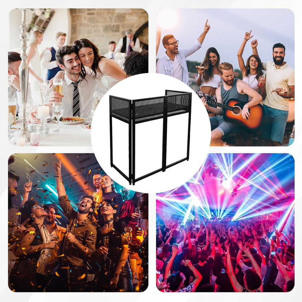 Portable DJ Booth 40' x 20', DJ Facade Table with Black/White Light Scrims, Foldable DJ Stand for Laptop and Controller,with Carry Bag, Cable Hole, Perfect for Bars, Clubs, Party, Private Events