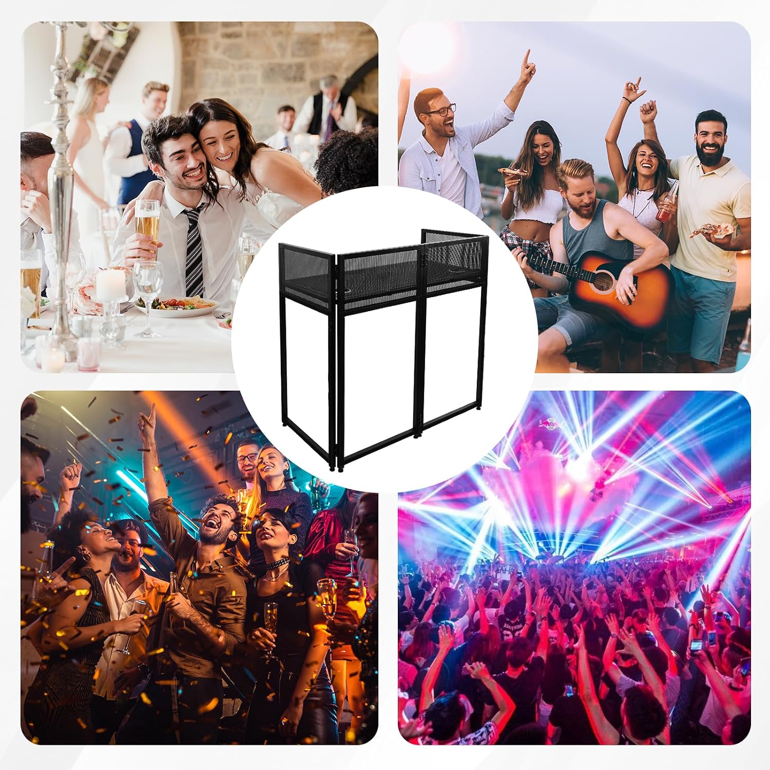 Portable DJ Booth 40' x 20', DJ Facade Table with Black/White Light Scrims, Foldable DJ Stand for Laptop and Controller,with Carry Bag, Cable Hole, Perfect for Bars, Clubs, Party, Private Events