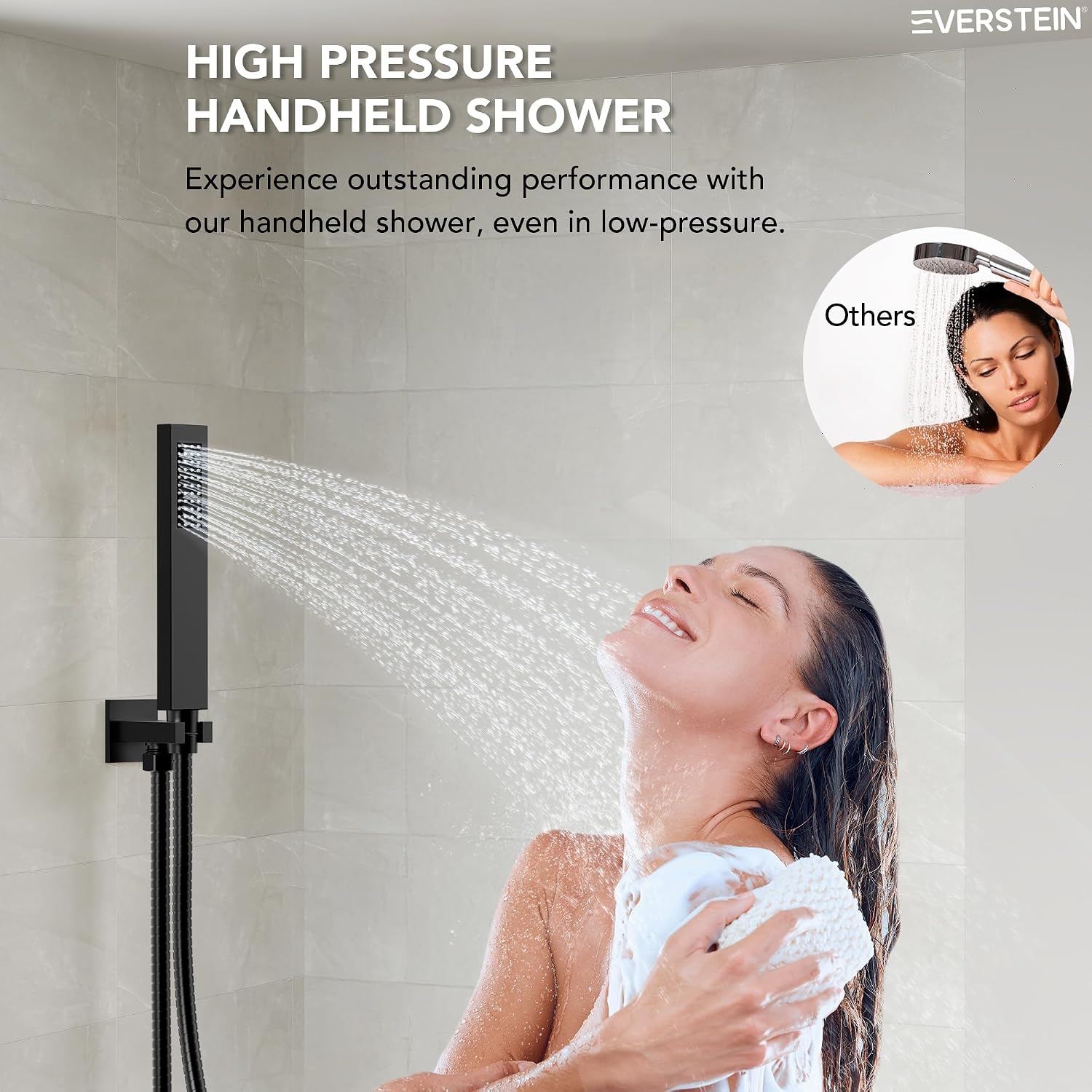 10' High-Pressure Rainfall Shower Faucet, Celling Mount Dual Shower Head System, Matte Black