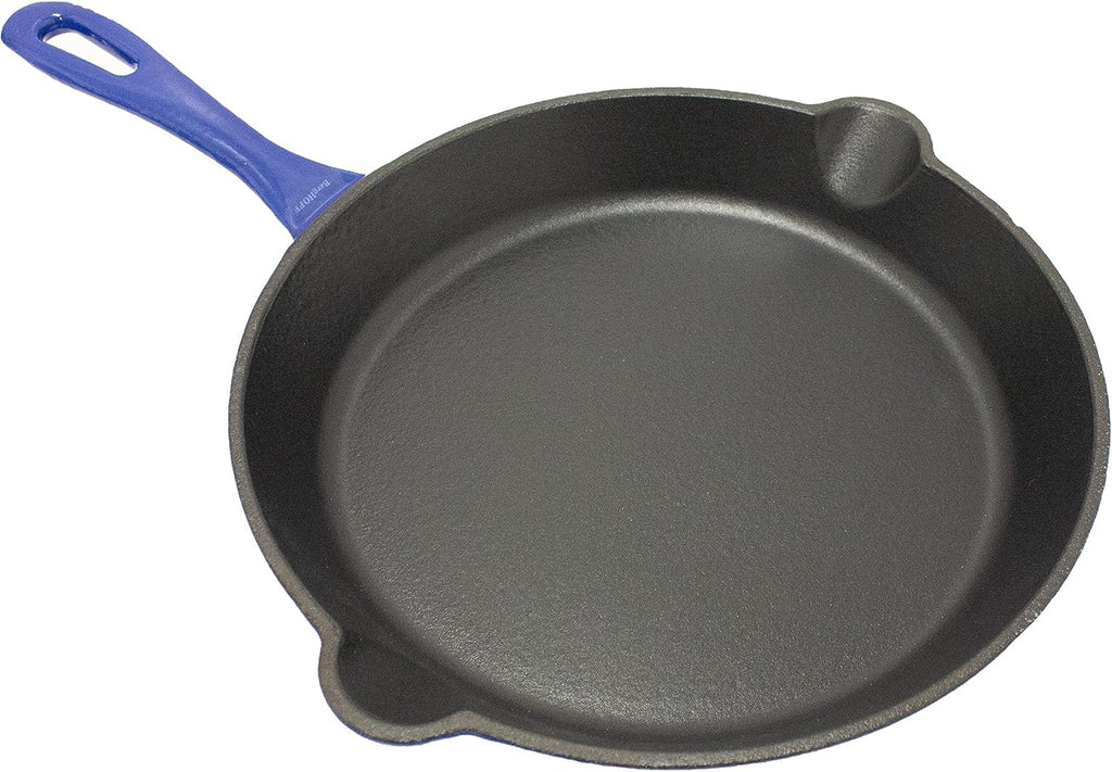 BergHOFF 2Pc Enameled Cast Iron 10' Fry Pan, 10' Grill Pan Set, Induction Cooktop Ready, Oven Safe Up to 400°F, Blue