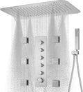 Brushed Nickel Shower Faucet System 16 X 24' 3 Functions Waterfall Mist Rainfall Ceiling Shower Head Thermostatic Full Body Shower Faucet Set Complete With Handheld And Shower Body Jet Spray