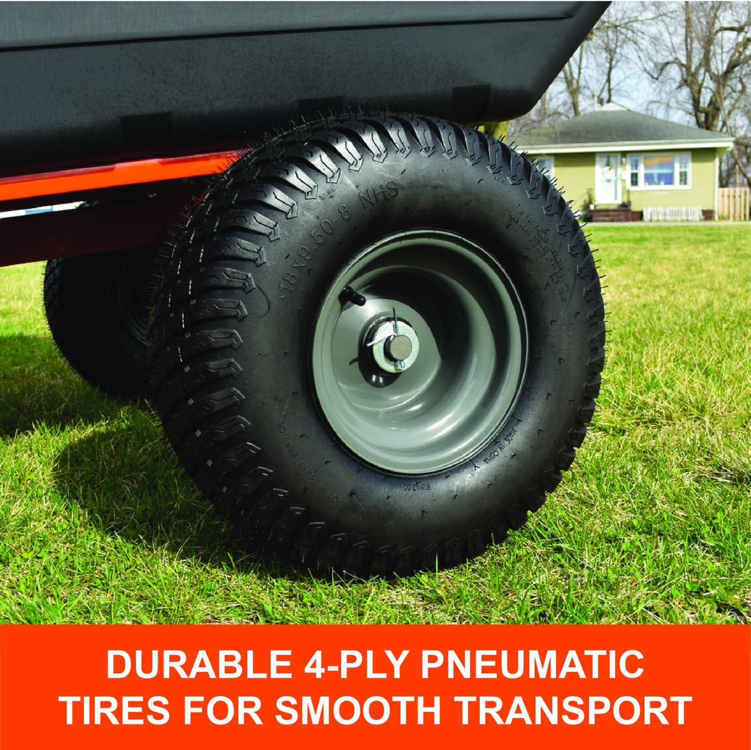 Agri-Fab 45-0579 1,000 lb Tow Behind Poly Dump Cart, 17 CU. FT.; Lawn & Garden Cart/Trailer for Riding Lawn Mowers, 18' x 8.5' All-Terrain Pneumatics Tires, Easy to Use Dumping Mechanism