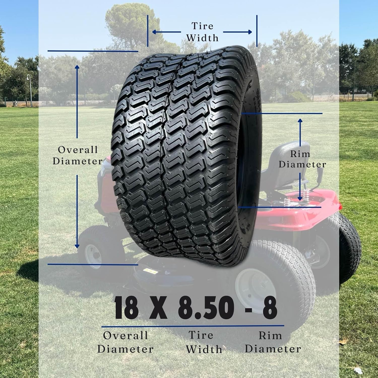 Dayrim 18x8.50-8 Lawn Mower Tires, Set of 2, 4-Ply Tubeless Turf Tread, for Garden Tractor & Riding Mower, Golf Cart Tires 18x8.50-8(Pack of 2))