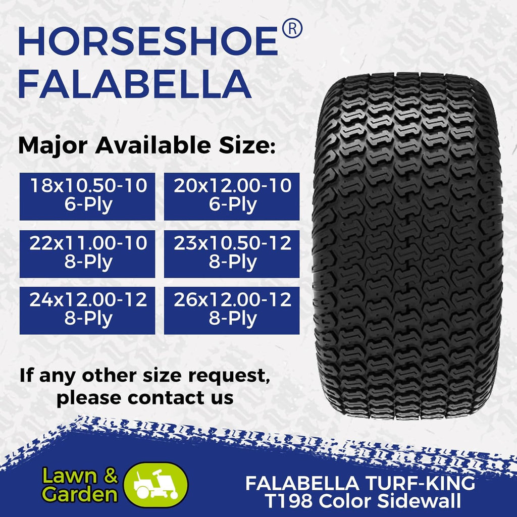 HORSESHOE FALABELLA 2 NEW 26x12.00-12 / 26x12-12 8PR T198 TURF-KING LAWN MOWER TIRES 26120012 LRD Heavy Duty Color-Sidewall (26x12.00-12 8Ply)