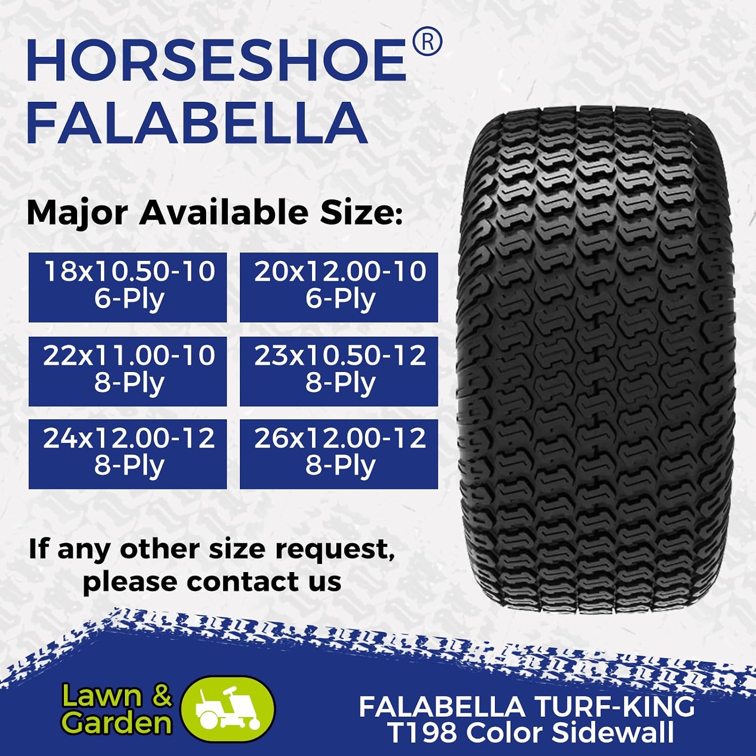 HORSESHOE FALABELLA 2 New 23x10.50-12 / 23x10.5-12 8PR T198 TURF-KING LAWN MOWER GOLF TIRES 23x10.5x12 LRD Heavy Duty Color-Sidewall 2-Year Warranty Deeper Tread-Depth (23x10.50-12 8Ply)