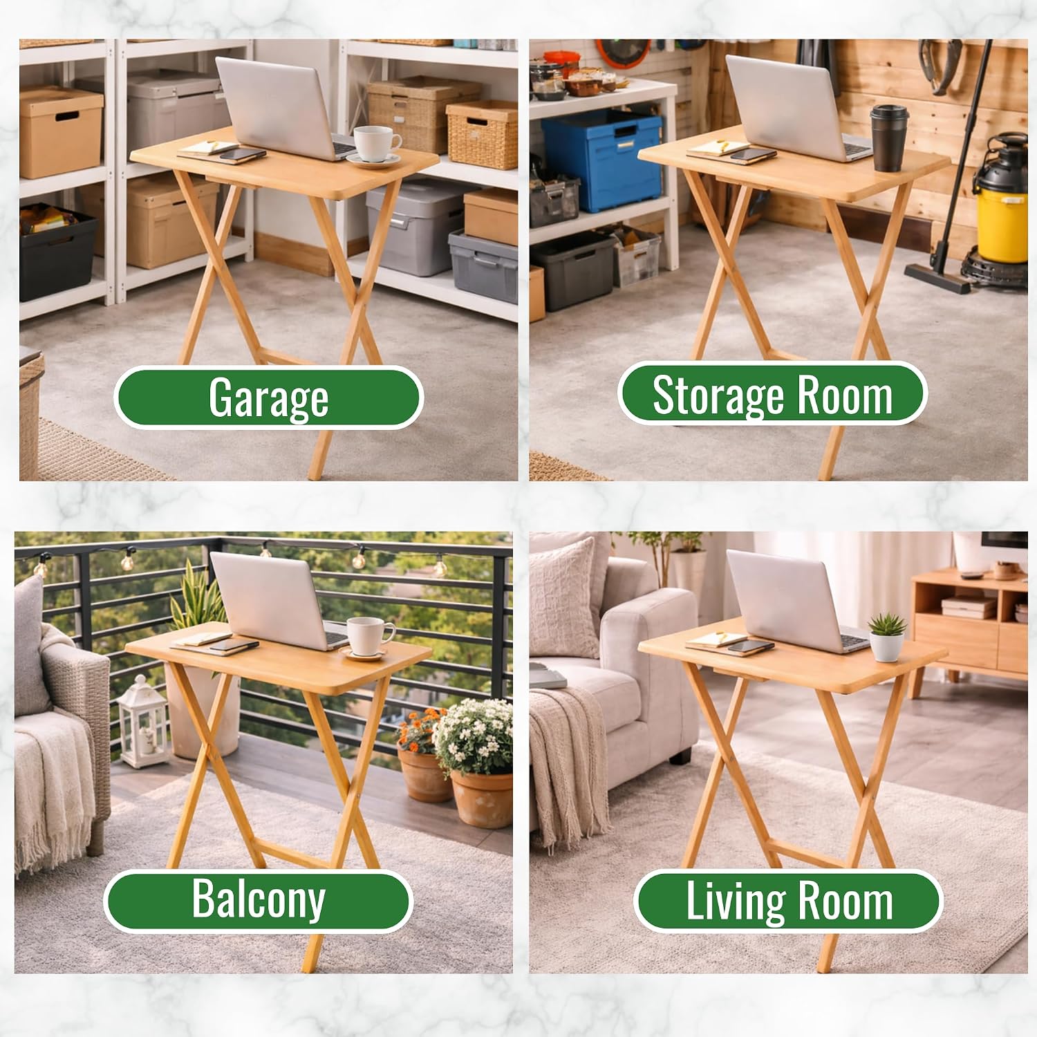 5-Piece Wooden Alex Snack Table Set Folding TV Tray Portable Laptop Stand Compact Gaming Desk Space Saving Sturdy Lightweight & Multipurpose for Living Room Bedroom Office Natural Finish