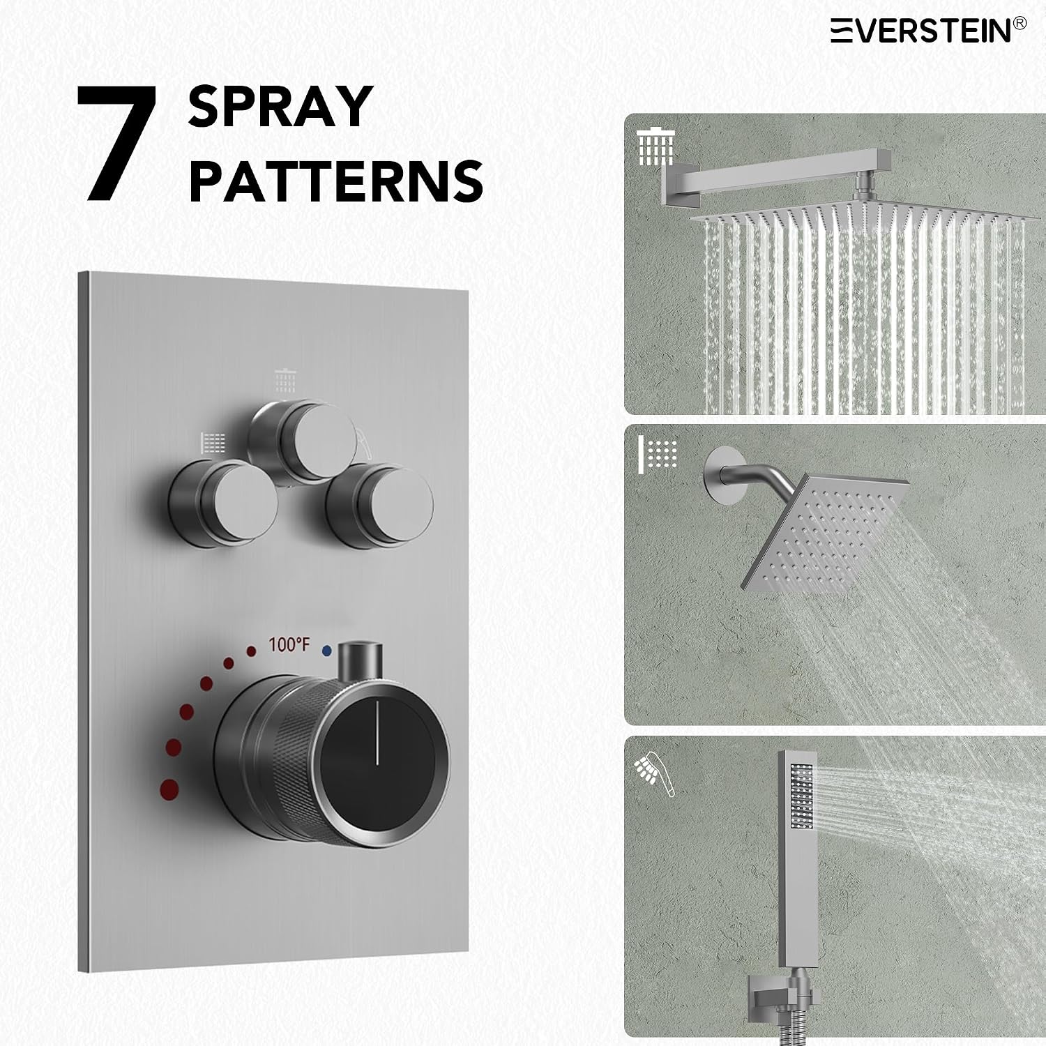 Wall Mount 12' High-Pressure Rainfall Shower Faucet, Dual Rainfall Shower Head System with Valve (Brushed Nickel)