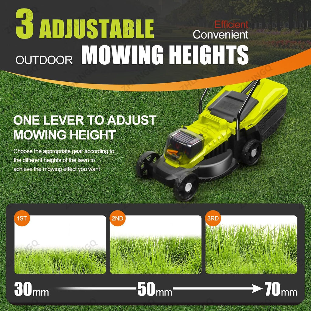 Cordless Push Lawn Mower with 40L Grass Box, 40V Battery Powered Grass Cutting Machine, 30mm/50mm/70mm Adjustable Cutting Heights, 4000mAh Battery, for Backyard Gardens, Lawns,Battery*2