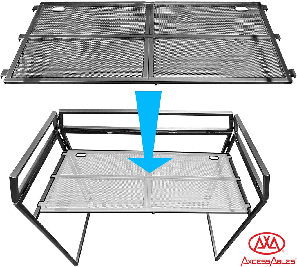 AxcessAbles DJ BOOTH XL 58' wide x 29' deep DJ Facade Table | Portable Extra Wide DJ Table Booth with Black and White Scrims, Carry Cases | Large DJ Controller Stand | Music Mixer Stand