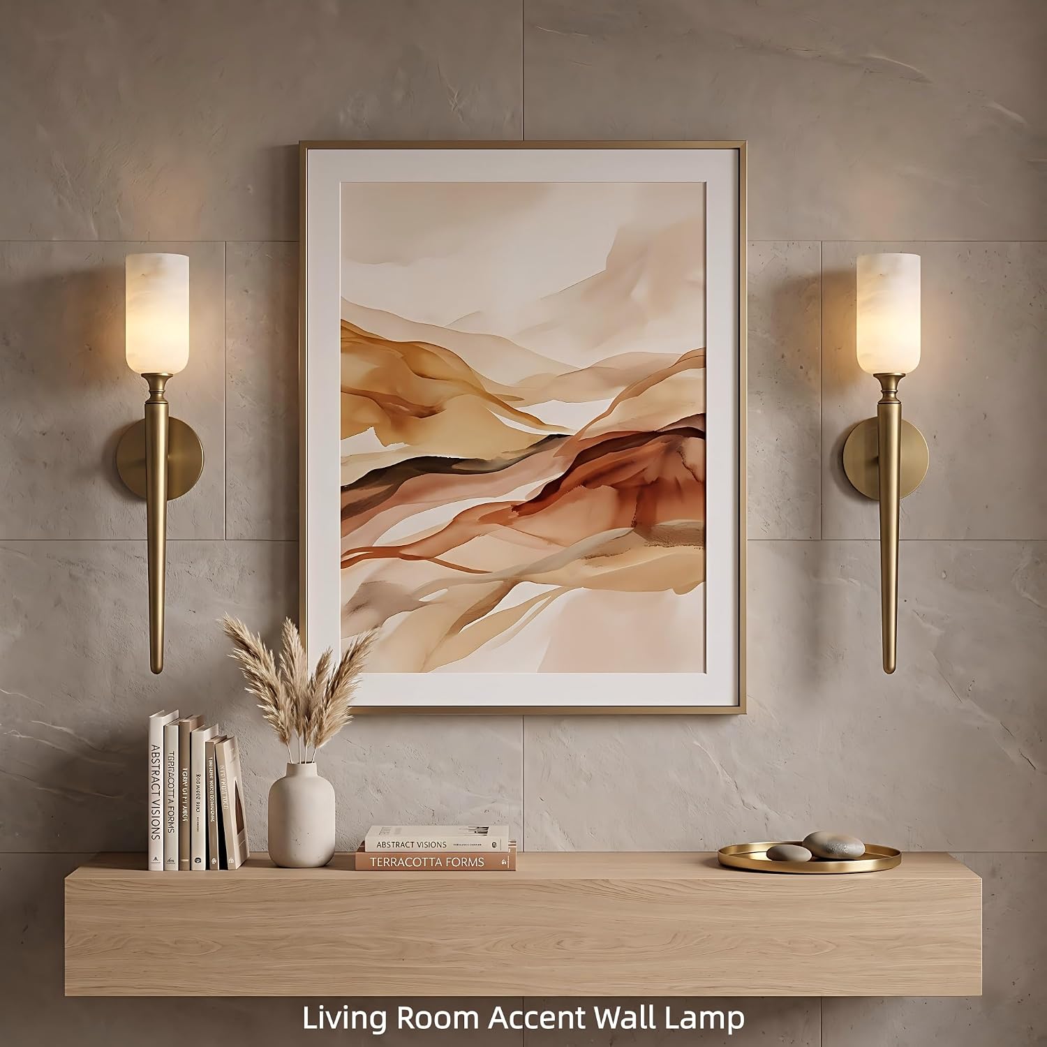 Alabaster Wall Sconces Set of Two, 22in Modern Spanish Natural Marble Bathroom Vanity Sconces, Brass Alabaster Sconce Wall Lighting, Gold Wall Light Fixtures Decor for Bedroom Living Room Staircases