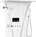 AYIVG Chrome 4 Function Dual Shower Head System 16 X 24 Inch Rainfall Waterfall And 8 Inch Wall Mount With Handheld shower head Digital Display Shower Valve Set
