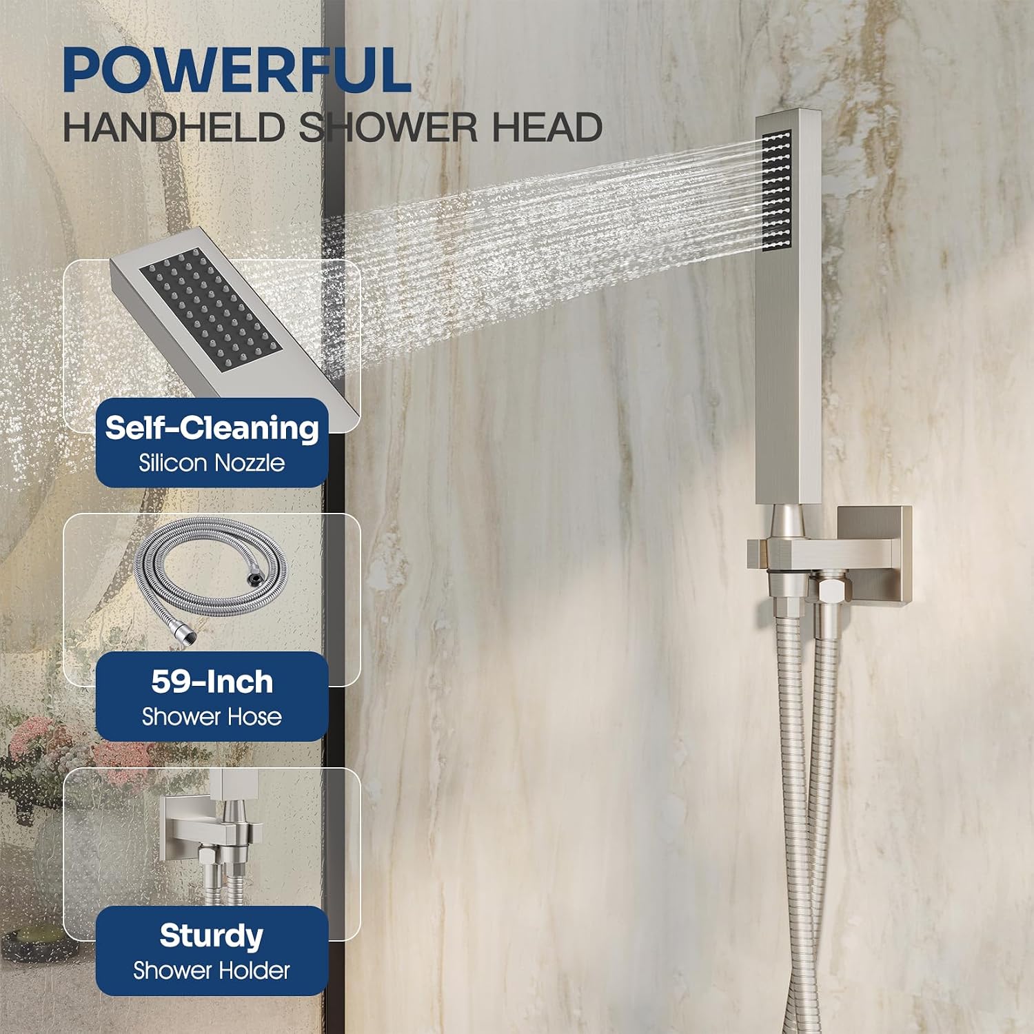 Ceiling Mount Shower System, Shower Faucet Set with 12-Inch Rain Showerhead and Handheld Spray Combo, High-Pressure Showerheads Set with Valve and Trim Kit, Brushed Nickel