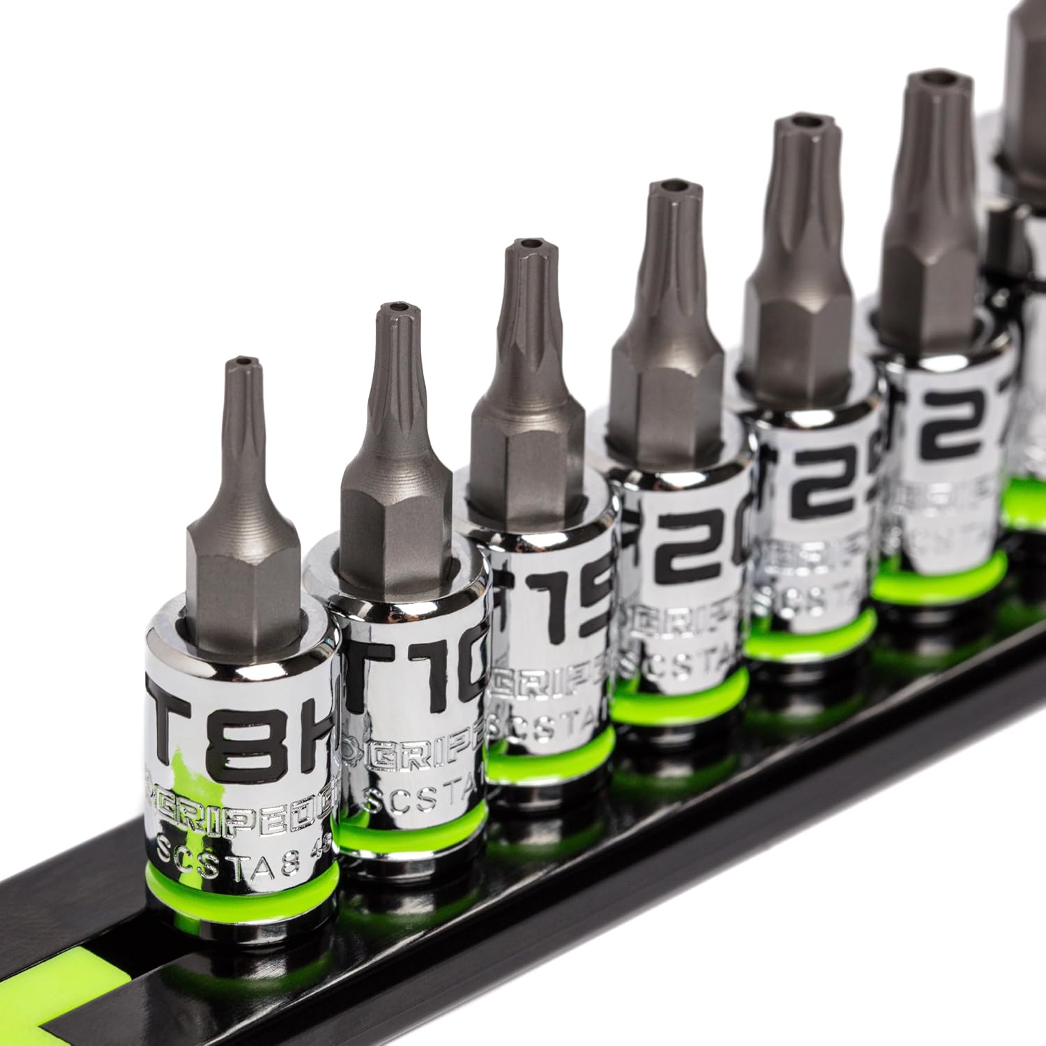GRIPEDGE Tools | 10-PC RPT Security Star Driver Set | Sizes T8H - T50H | 1/4'' - 3/8' Drive | Made With S2 Steel | Includes Premium Aluminum Socket Rail |