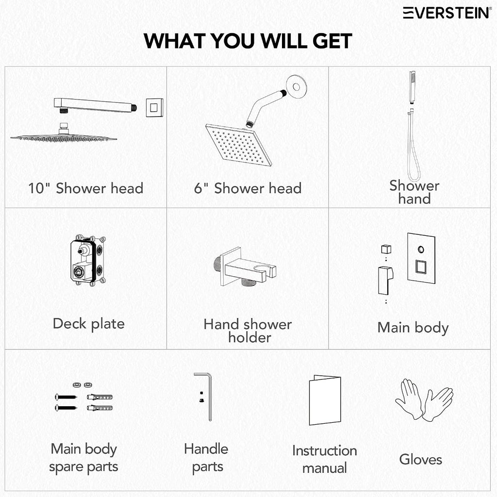 10' High-Pressure Rainfall Shower Faucet, Celling Mount Dual Shower Head System, Brushed Nickel