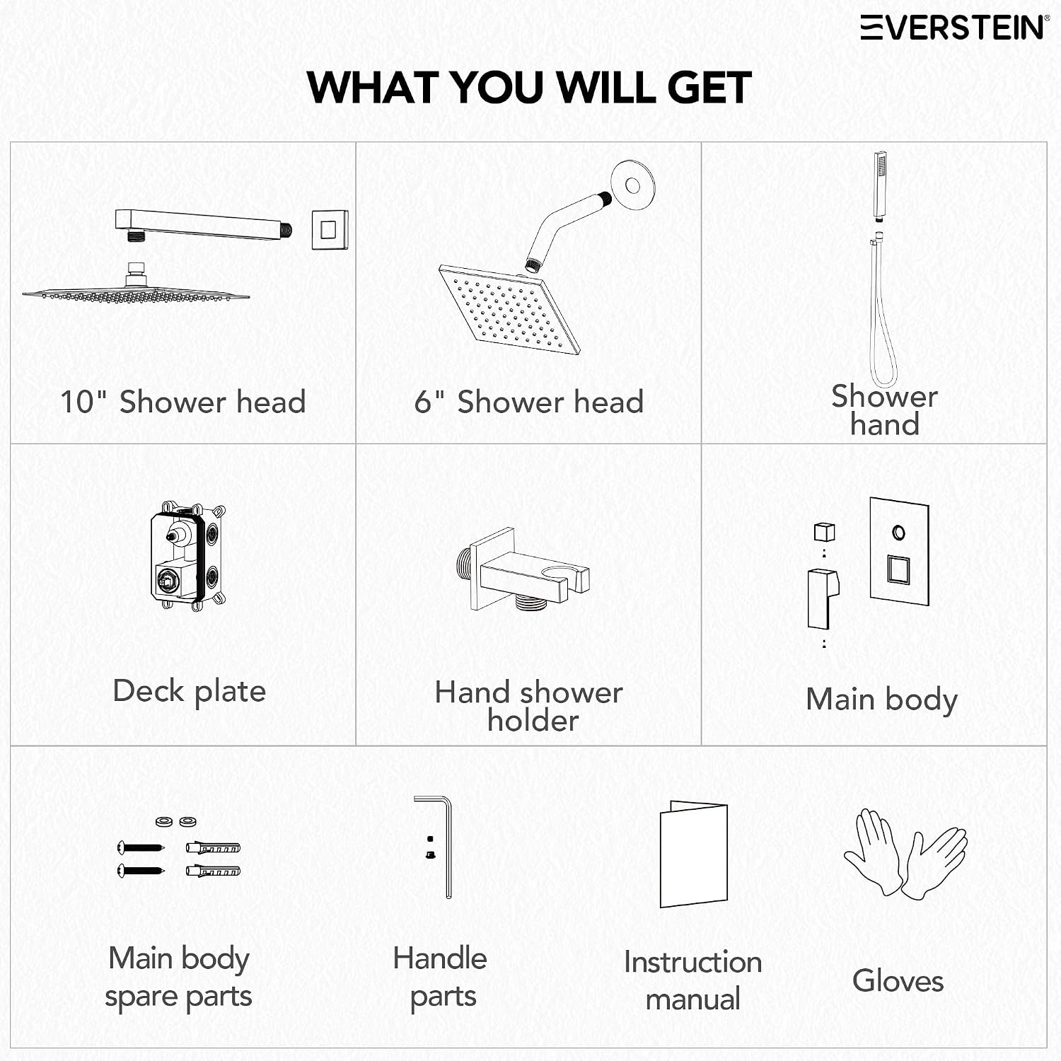 10' High-Pressure Rainfall Shower Faucet, Celling Mount Dual Shower Head System, Brushed Nickel