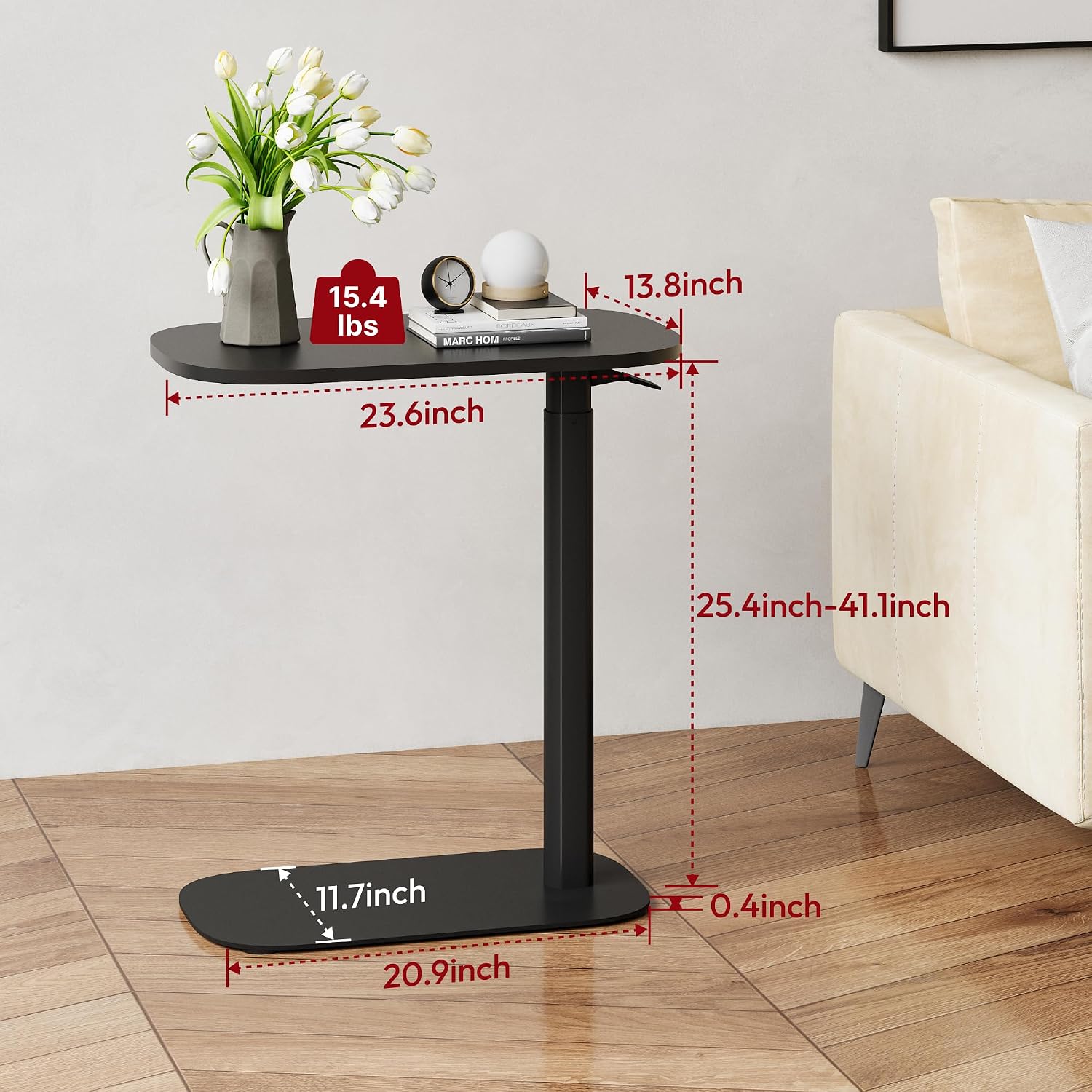SANODESK Small Standing Desk Pneumatic Height Adjustable Small Sit Stand Desk Laptop Desk Overbed Table Computer Cart for Home Office Computer Workstations(23.6' W x 13.8' D,Black+Maple Band)