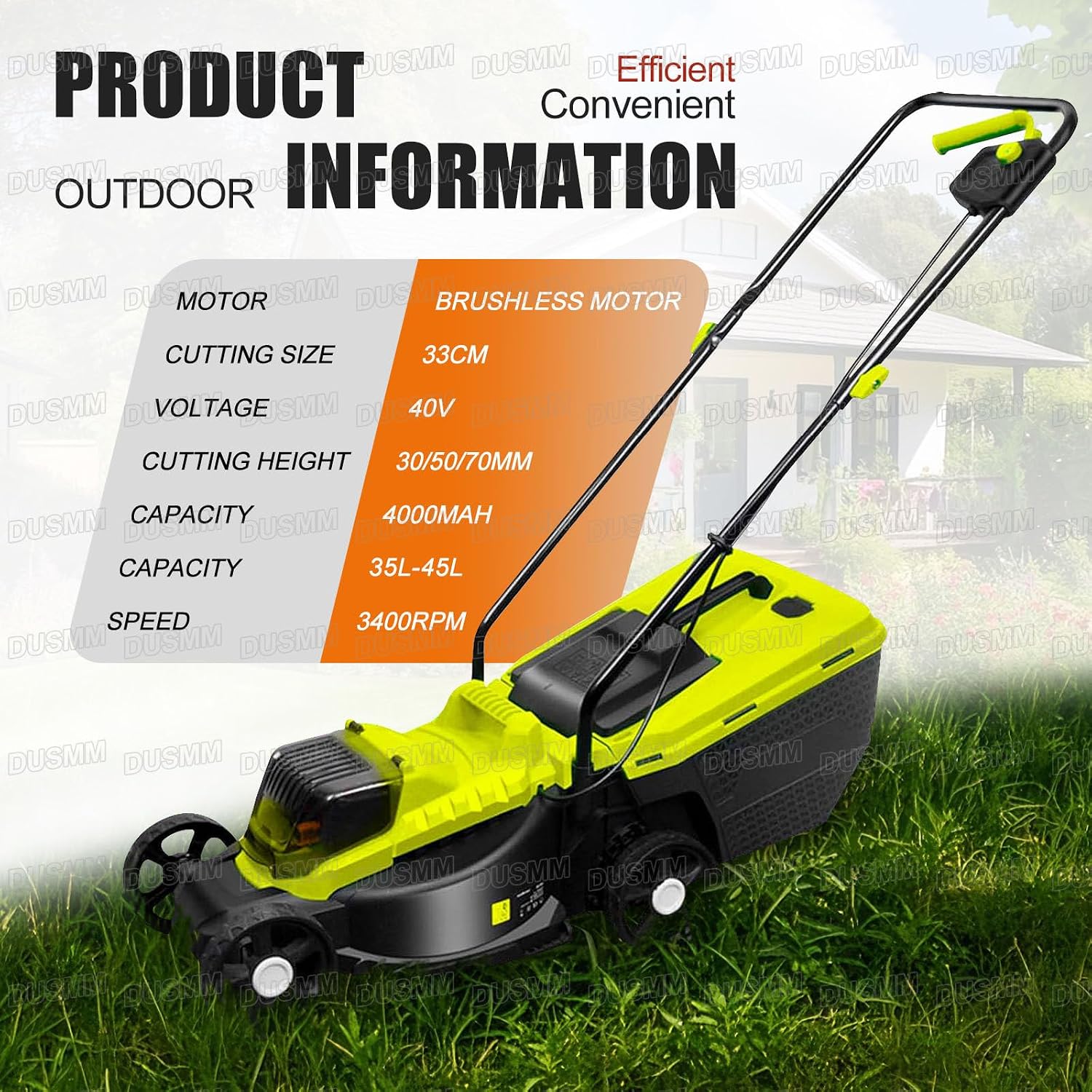 Push Lawn Mower,3400 RMP High Speed Cutting,with 45l Large Grass Box, 30/50/70 Mm 3 Adjustable Cutting Heights,for Lawn Care and Garden,Green