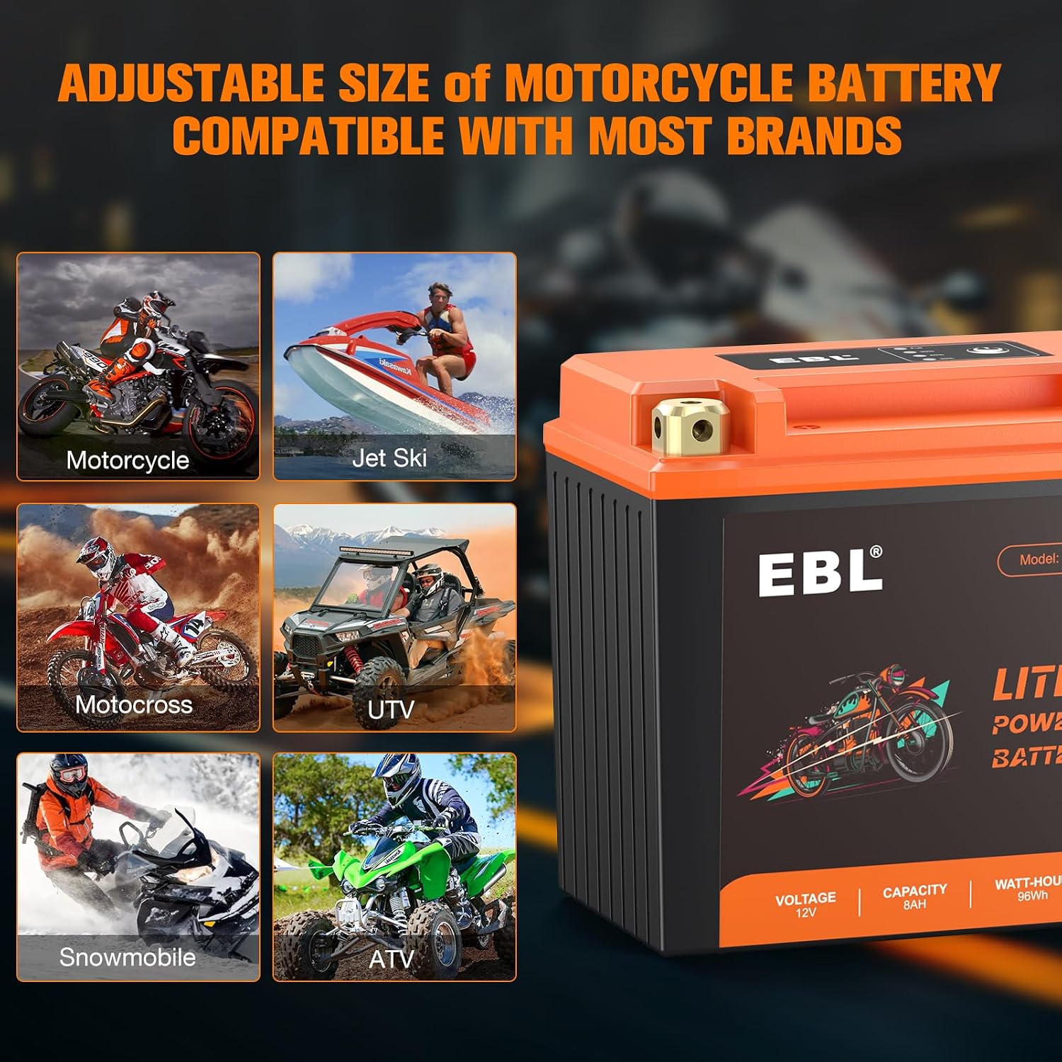 EBL Lithium YTX12-BS, 240CCA Lithium LiFePO4 Motorcycle Battery, 12V 8Ah ATV, UTV, Jet Ski, 4 Wheeler, Quad, Riding Lawn Mower, Tractor, Scooter, PWC, Seadoo, Polaris and Generator Battery