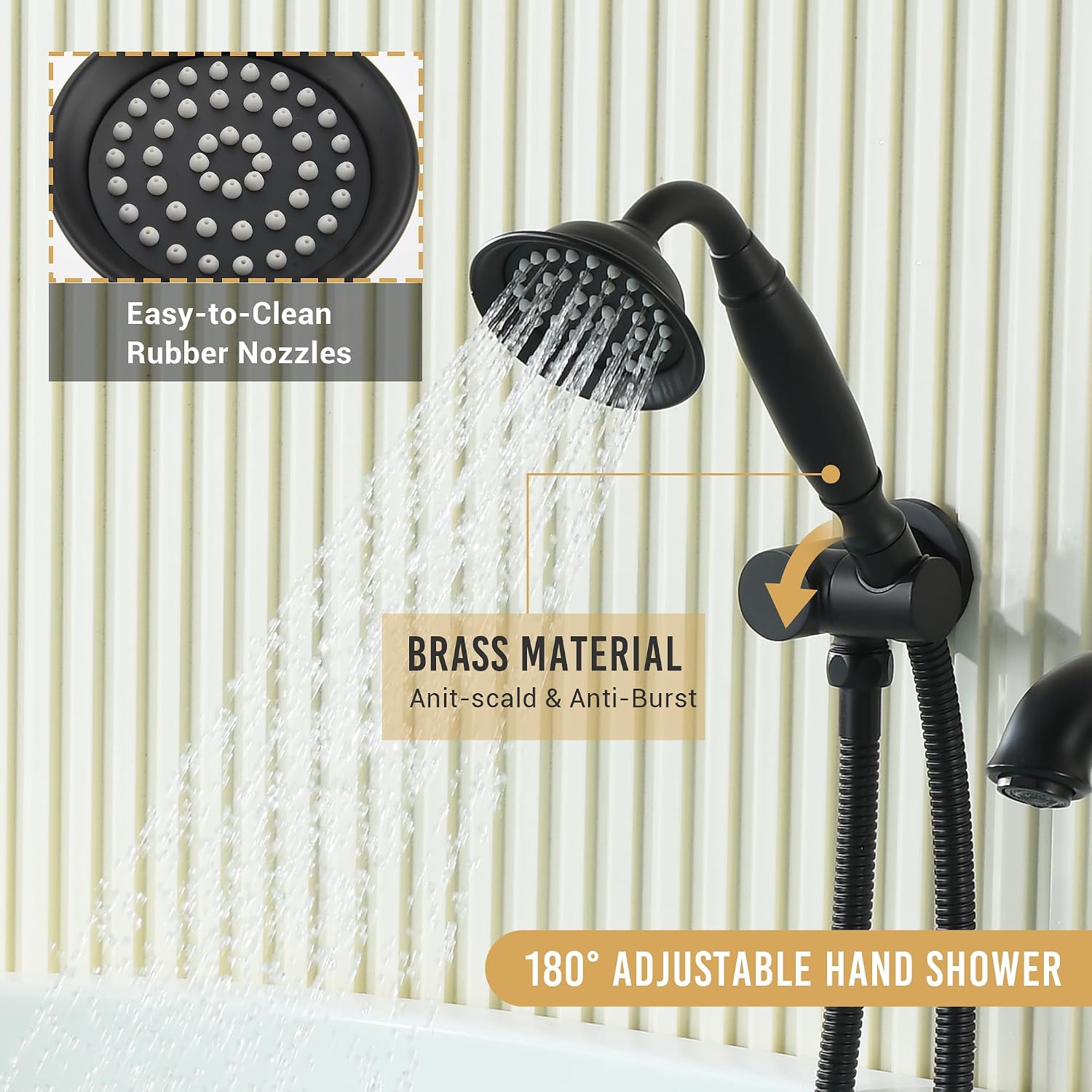 DASAN Antique Wall Mount Tub Filler Faucet with Hand Held Shower, Matte Black Bathtub Faucet with Sprayer Wall Mounted Roman Bath Tub Faucet Set with High Flow Rough in Valve, AT201TF-MB