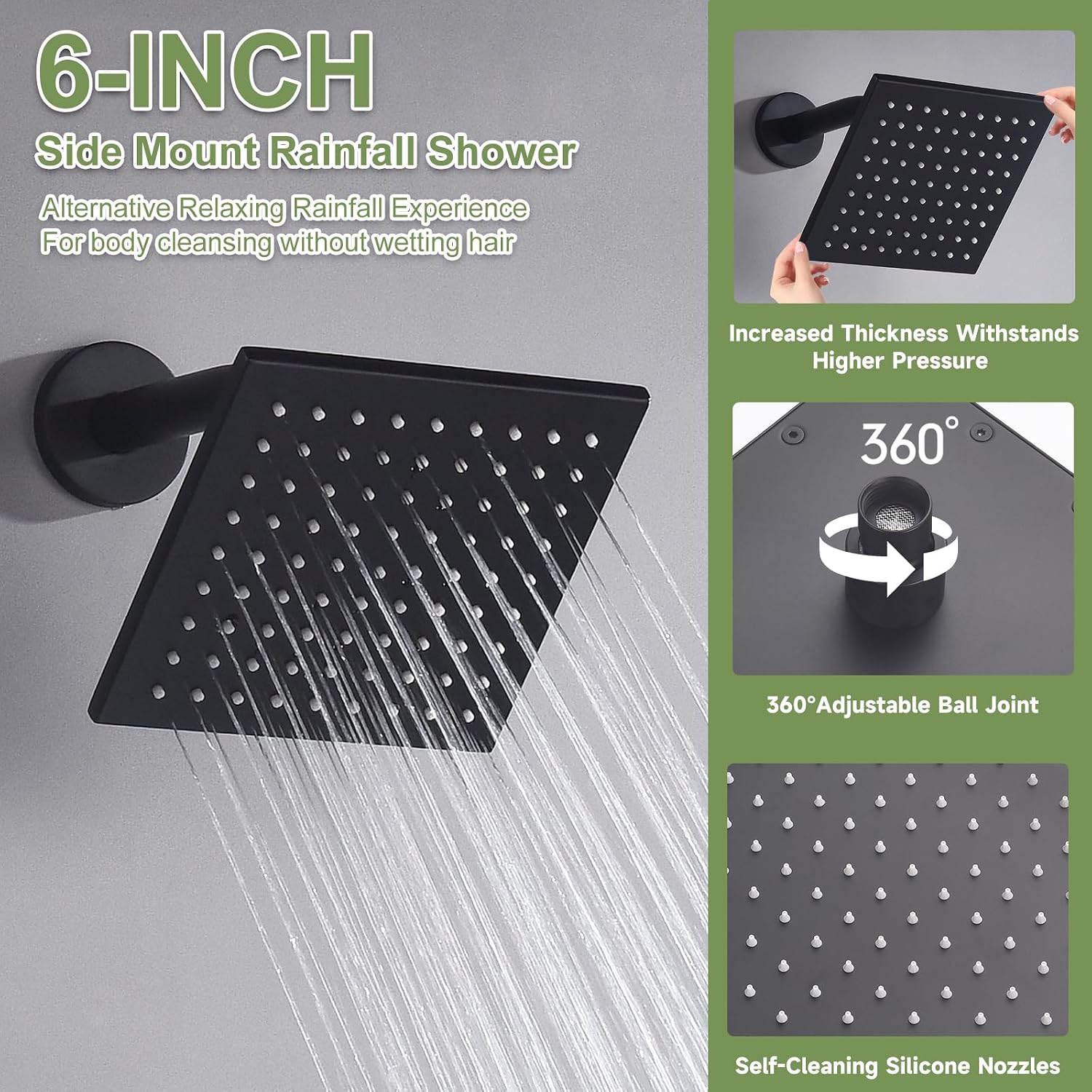 Shower System Matte Black Dual Shower Head with Body Jets, Oupukle Four Modes Shower Faucet Set Ceiling Mount 12' Rain Shower Head & 6' Wall Mounted Head with 6PCS Body Jets