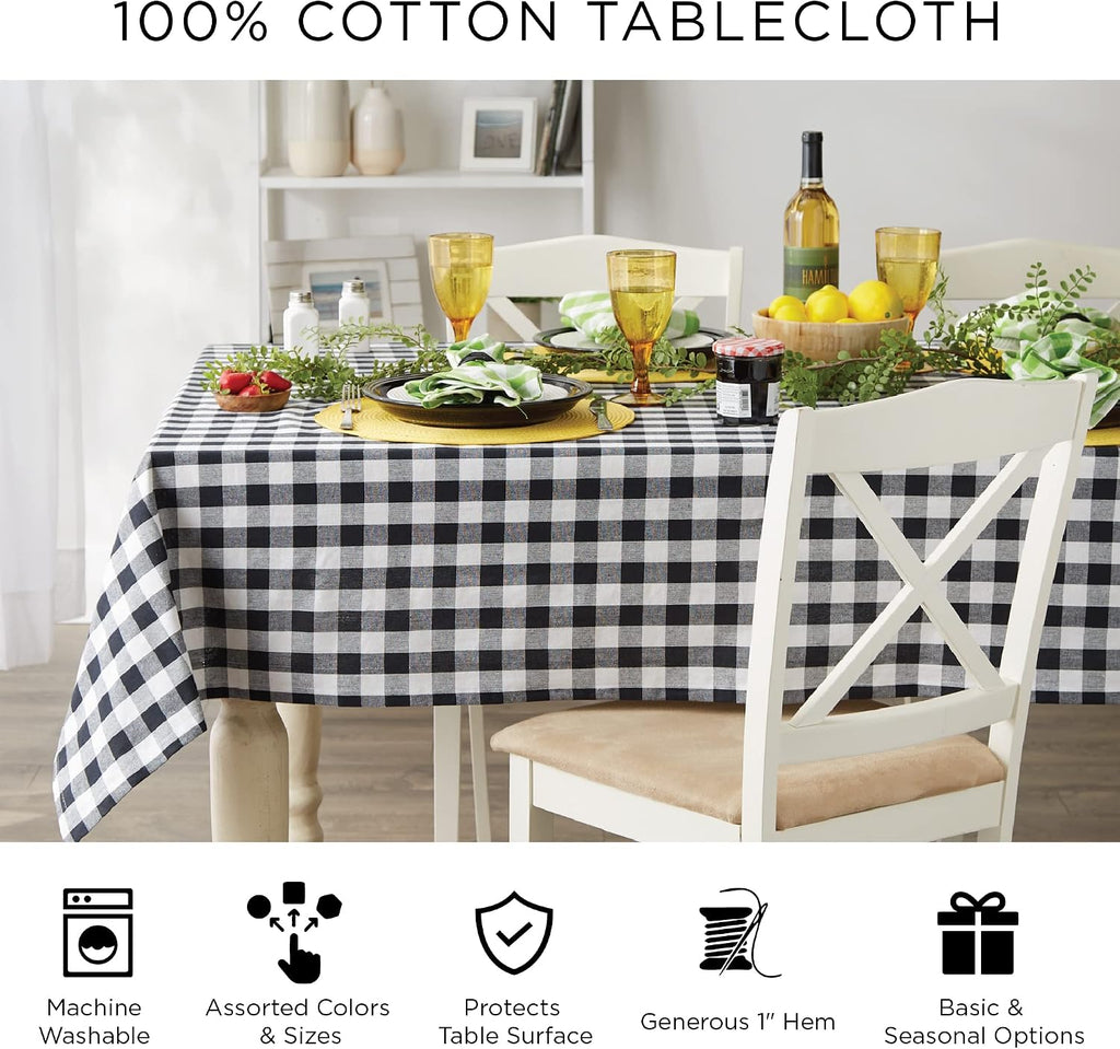DII Checkered Tabletop Collection 100% Cotton, Machine Washable, Tablecloth, 70' Round, Red (Pack of 12)