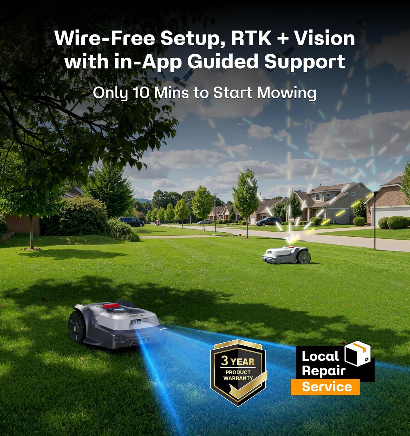 T1200Pro Robot Lawn Mower Wire-Free with Garage, Automatic Lawn Mower for 0.35 Acre, 45% Slopes, Cutting Height 3-6cm, Wireless RTK+AI Powered Robot Mower