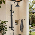 Exposed Shower System Matte Black,Antique Outdoor Shower Faucet with 8 Inches Rainfall Shower Head,Vintage Outdoor Shower Fixture with Foldable Tub Spout,Outdoor Shower Kit for Backyard Poolside