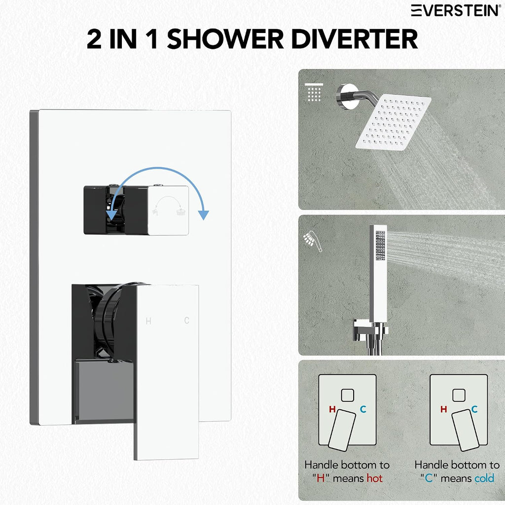 6' High-Pressure Shower System with Handheld Spray, Wall Mount Bathroom Shower Faucet Set with Valve (Polished Chrome)