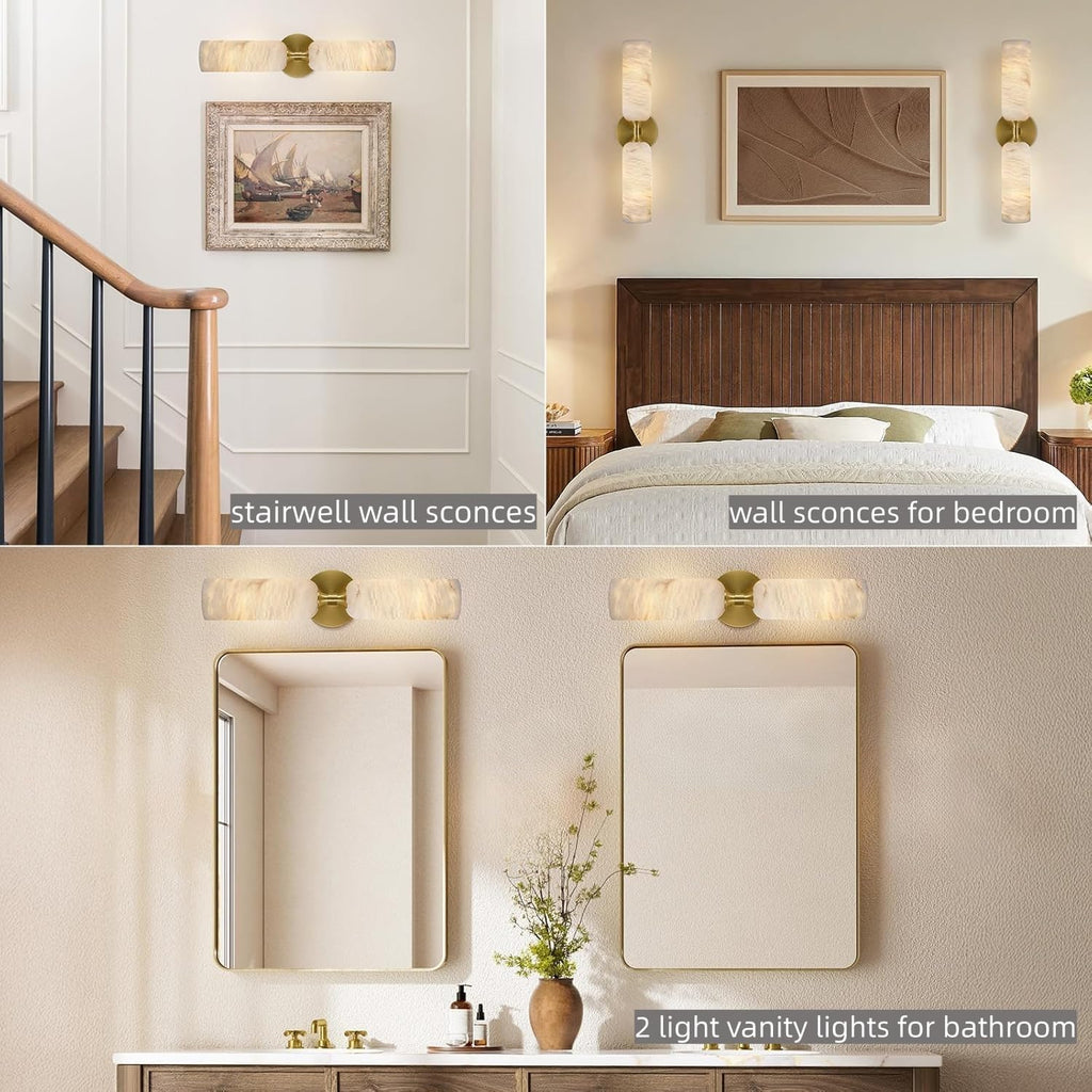 20in Alabaster Wall Sconce Antique Brass Sconces Wall Light, Imported Alabaster Modern Marble Bathroom Vanity Sconces, Gold Sconce Wall Decor, For Bedroom Living Room Staircases Hallway Foyer (1 Pcs)