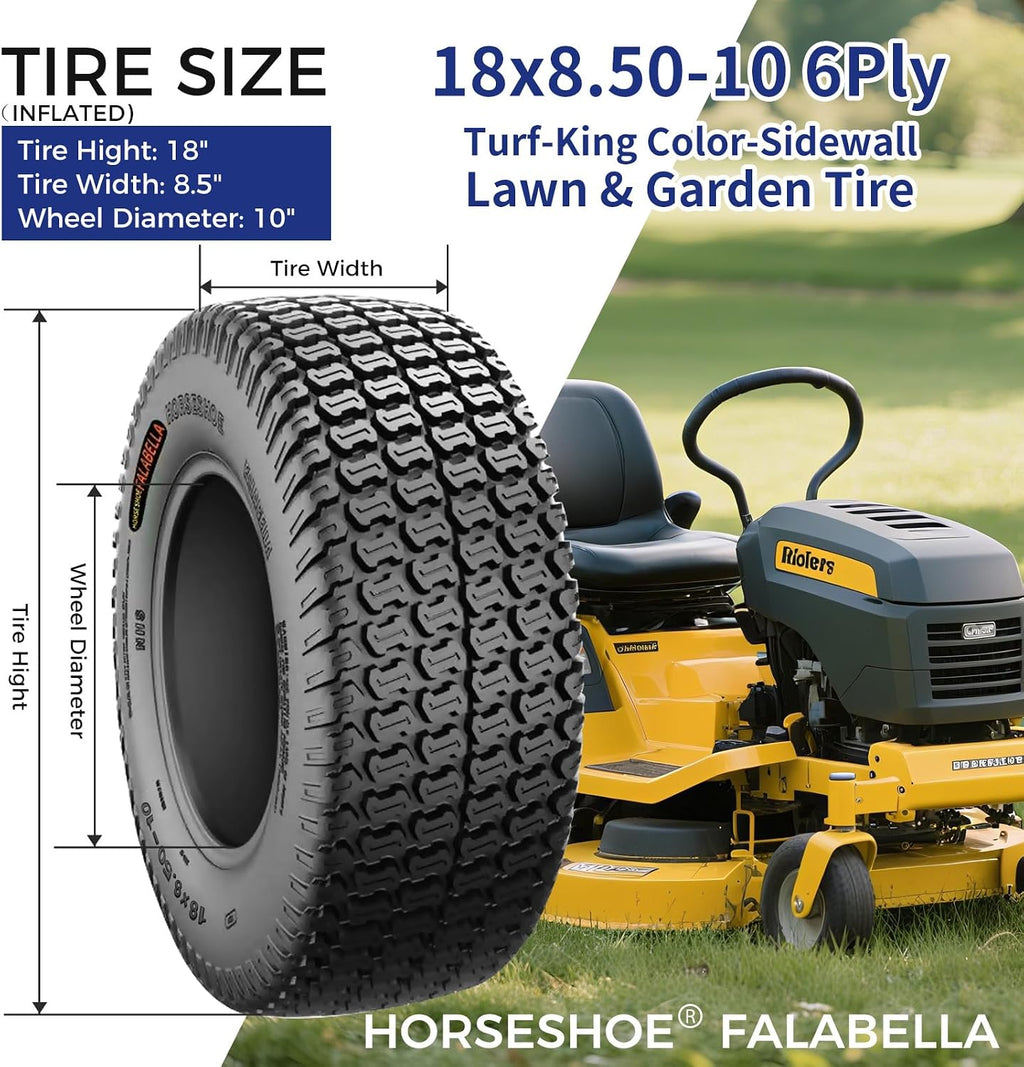 HORSESHOE FALABELLA 2 New 18x8.50-10 / 18x8.5-10 6PR TURF-KING LAWN MOWER TIRES LRC Heavy Duty Color-Sidewall (18x8.50-10 6Ply)