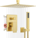 ESNBIA Gold Shower Head System, All Metal 12 Inches Ceiling Shower Faucet Set with Valve, Rain Shower Head with Handheld Spray Combo, Brushed Gold