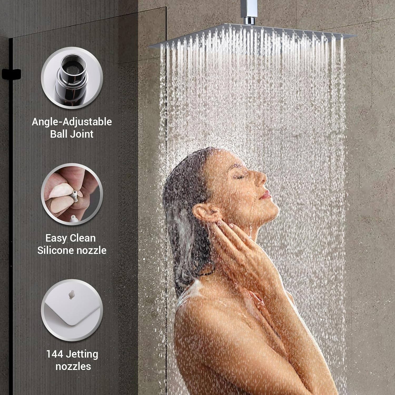 Polished Chrome Shower System with 4 PCS Shower Body Spray Jets & 12'' Ceiling Shower Head & Handheld Spray, DASAN Full Body Shower Faucet System with Jets Rainfall Shower Combo Set, SA-SS03BCH-S12C