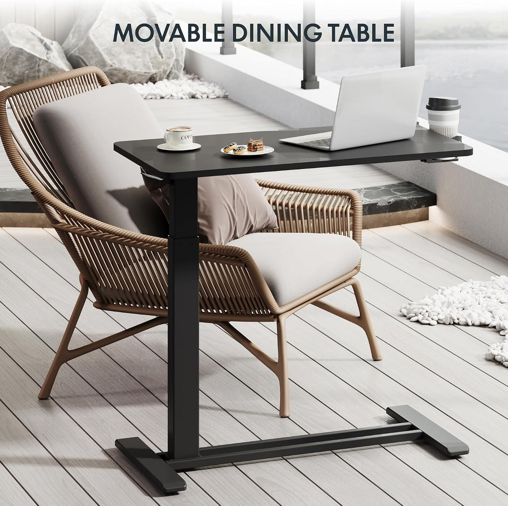 FLEXISPOT H7 Adjustable Overbed Bedside Table with Wheels Pneumatic Mobile Standing Desk Laptop Desk Rolling Computer Cart Movable Overbed Table Hospital Home Use(31.5' W x 17.7' D, Black Large)