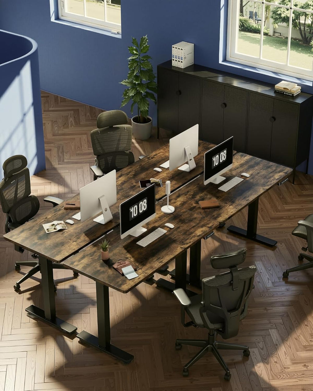 FLEXISPOT EN1 One-Piece Standing Desk, Electric Adjustable with 4 Memory Presets, 176 LBS Capacity, Stable & Quiet, Seamless Desktop for Home Office & Dual Monitors, 48'x30' Rustic Brown