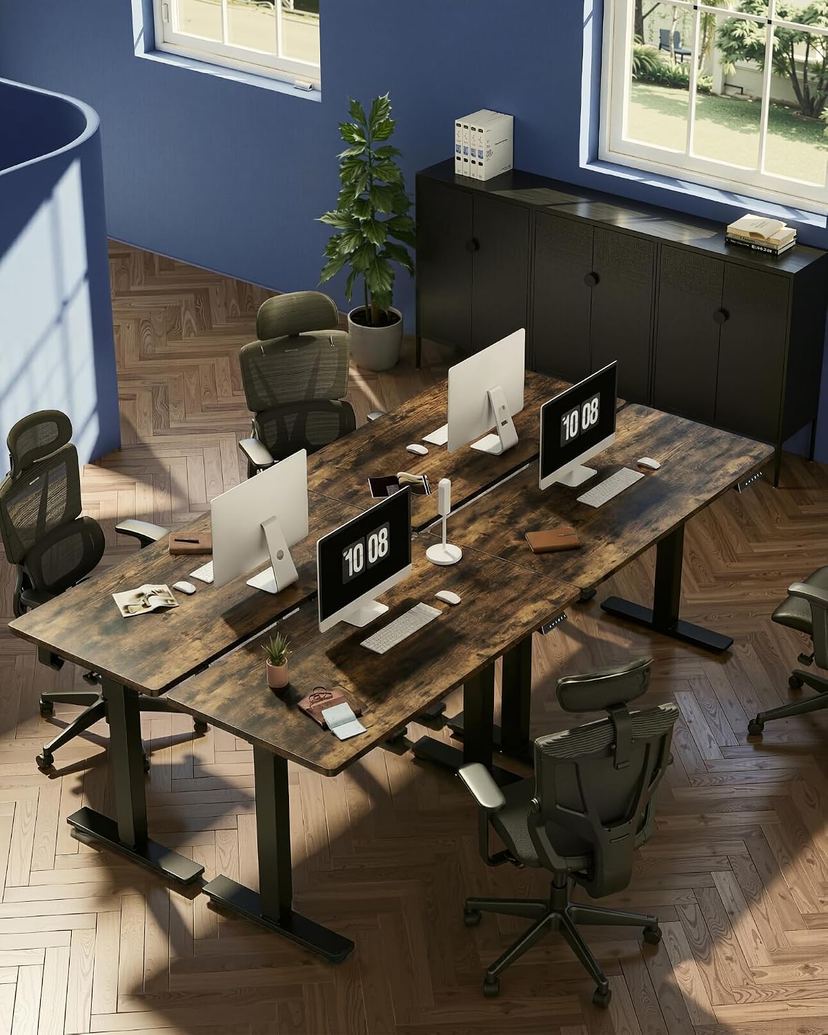 FLEXISPOT EN1 One-Piece Standing Desk, Electric Adjustable with 4 Memory Presets, 176 LBS Capacity, Stable & Quiet, Seamless Desktop for Home Office & Dual Monitors, 48'x24' Rustic Brown