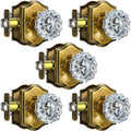 5 Pack Glass Crystal Door Knobs Interior, Aged Brass Crystal Door Knobs with Lock for Privacy Use, Antique Crystal Glass Doorknobs for Bedroom Bathroom Interior Doors