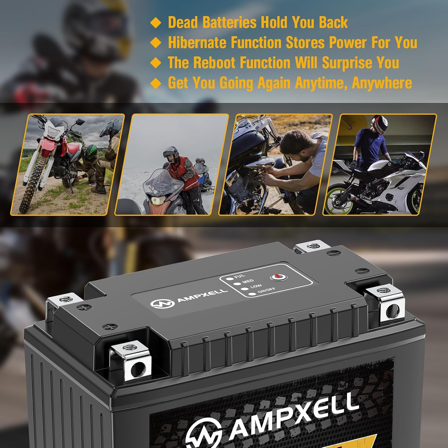 Lithium Powersports Battery Reboot Series 12V 8AH 640A Motorcycle Battery with Smart BMS,Replacement ATV, UTV, Motorcycle, Scooter, Snowmobile, 4 Wheeler, Lawn Mower, and 12V Generator Battery etc.