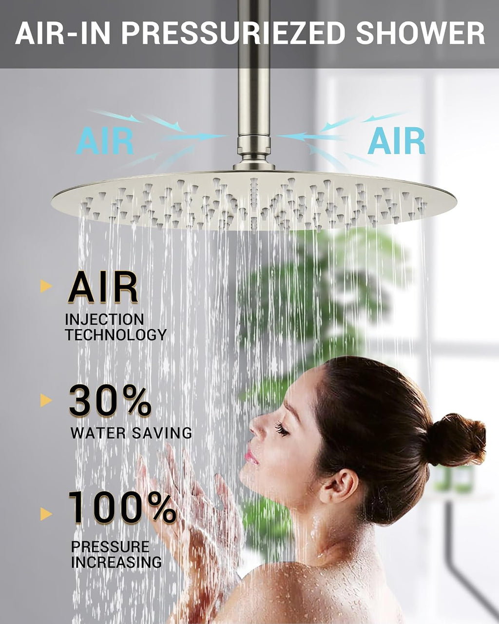 Dasan Rainfall Full Body Shower Faucet System with 12'' Round Shower & 6'' Shower Head,Brushed Nickel Dual Shower Head Faucets Set with Handheld & Valve, Double Shower Head System for Couples/2-Person