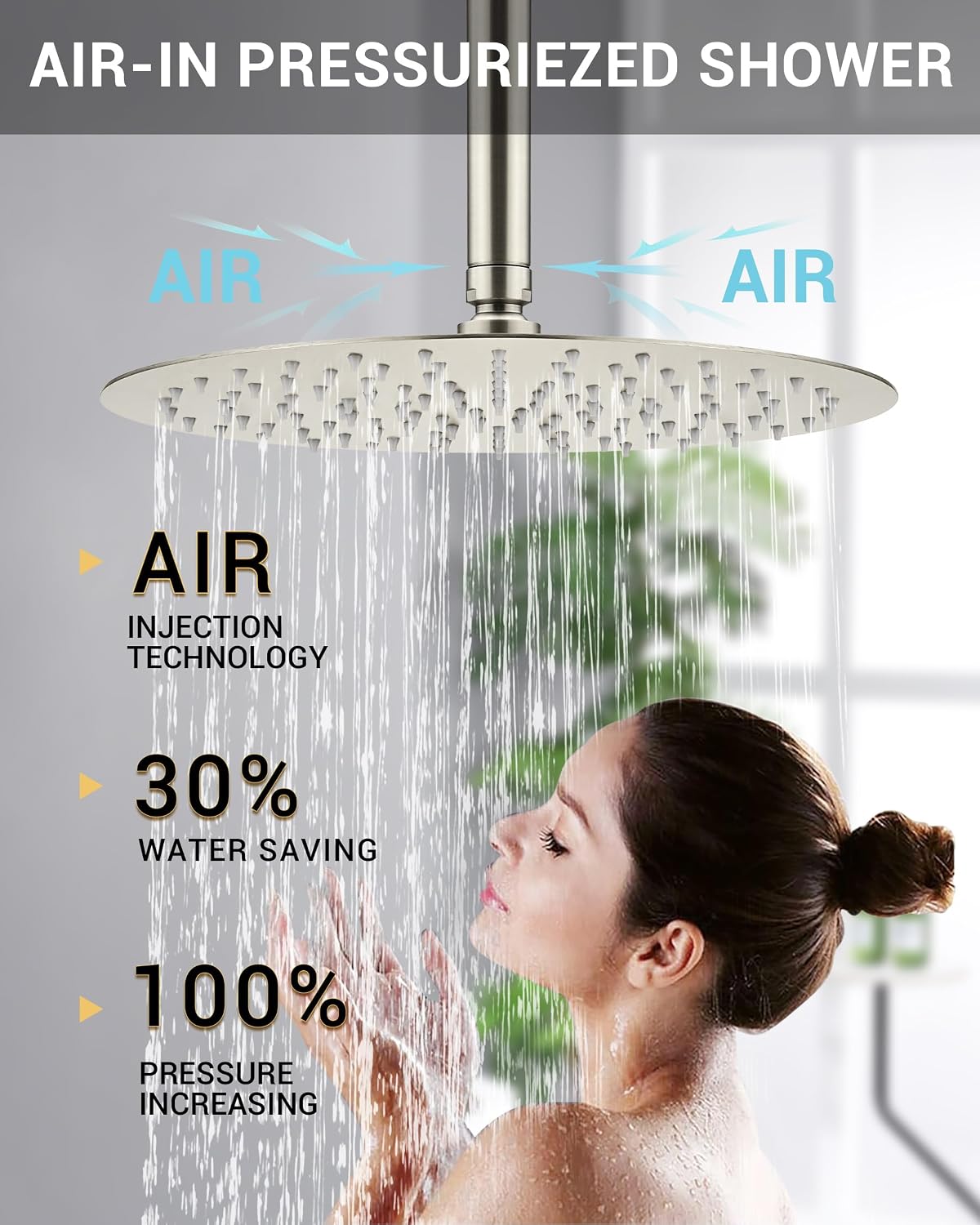 Dasan Rainfall Full Body Shower Faucet System with 12'' Round Shower & 6'' Shower Head,Brushed Nickel Dual Shower Head Faucets Set with Handheld & Valve, Double Shower Head System for Couples/2-Person