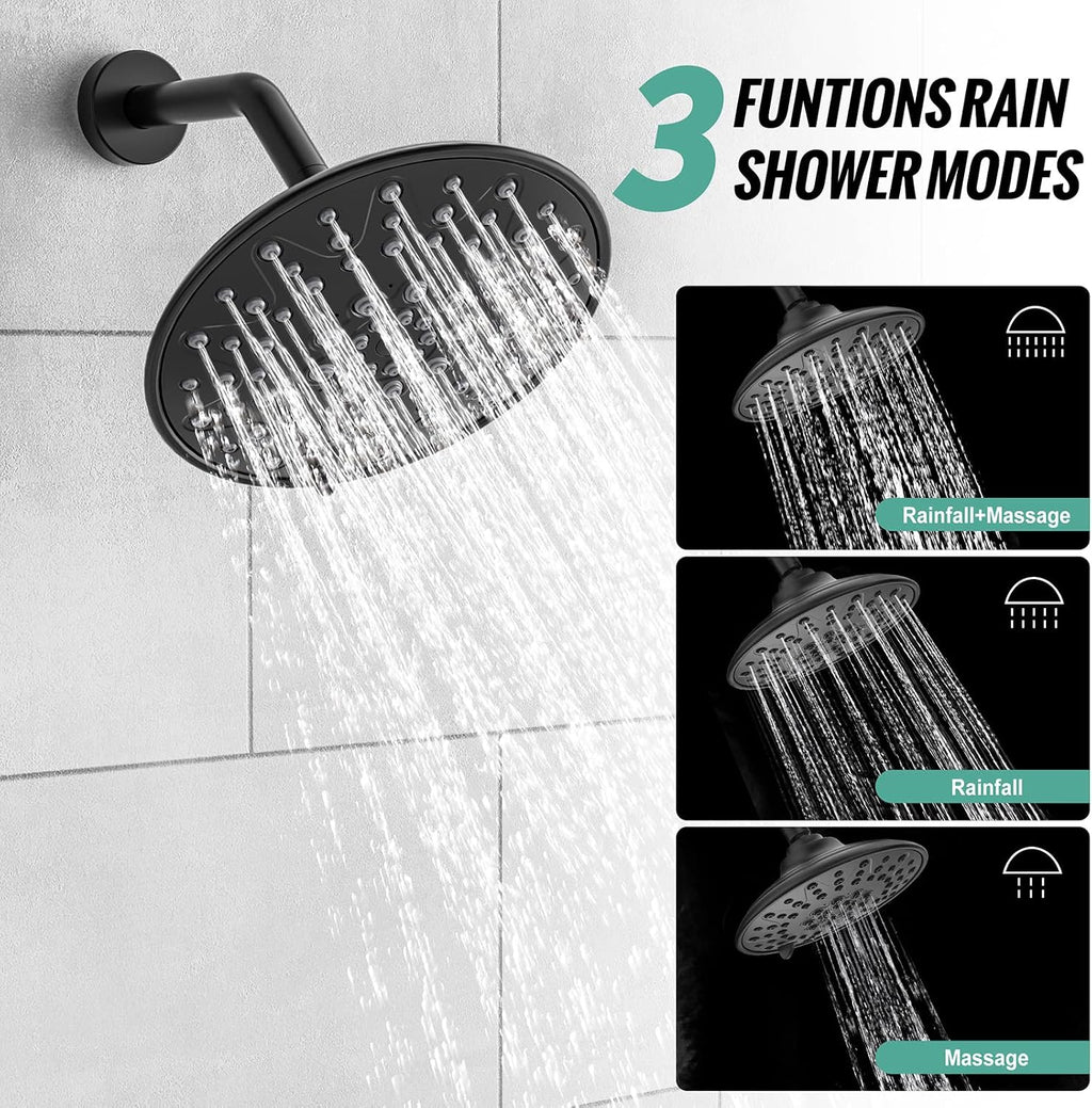 SR SUN RISE Shower Faucet - 8 Inch Multifunctional High Pressure Shower Head System with Handheld Shower Head Fixtures - Valve Included - Matte Black