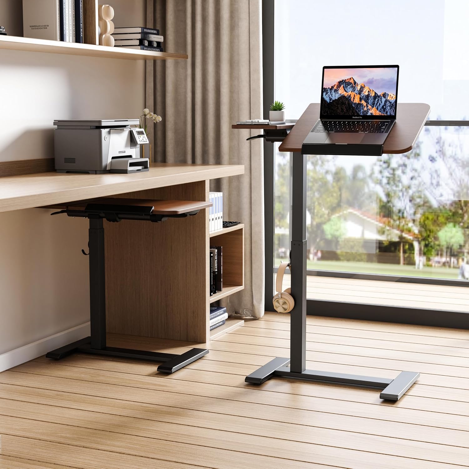 ETHU Overbed Table with Tilting Top, Medical Table with Wheel Height Adjustable - Laptop Bedside Table with Locking Wheels for Hospital, Home, and Office (Walnut)