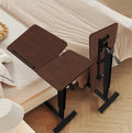 Portable Overbed Rolling Desk, Height Adjustable Mobile Standing Table, Foldable 31 Inch Small Laptop Bedside Desk with Tiltable Desktop, Hidden Wheels, Tray Table for Bed Sofa Side, Walnut+Black