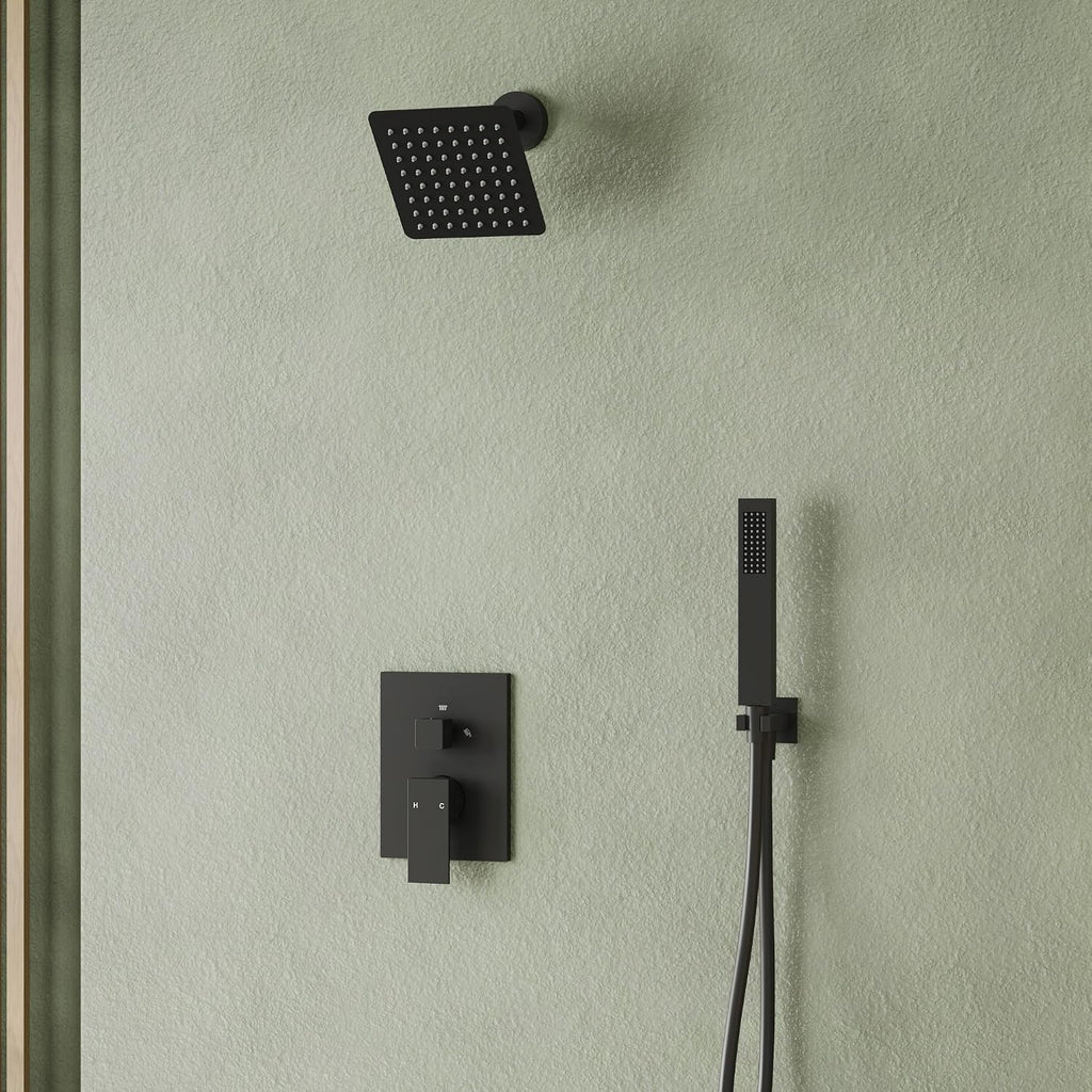 6' High-Pressure Shower System with Handheld Spray, Wall Mount Bathroom Shower Faucet Set with Valve (Matte Black)