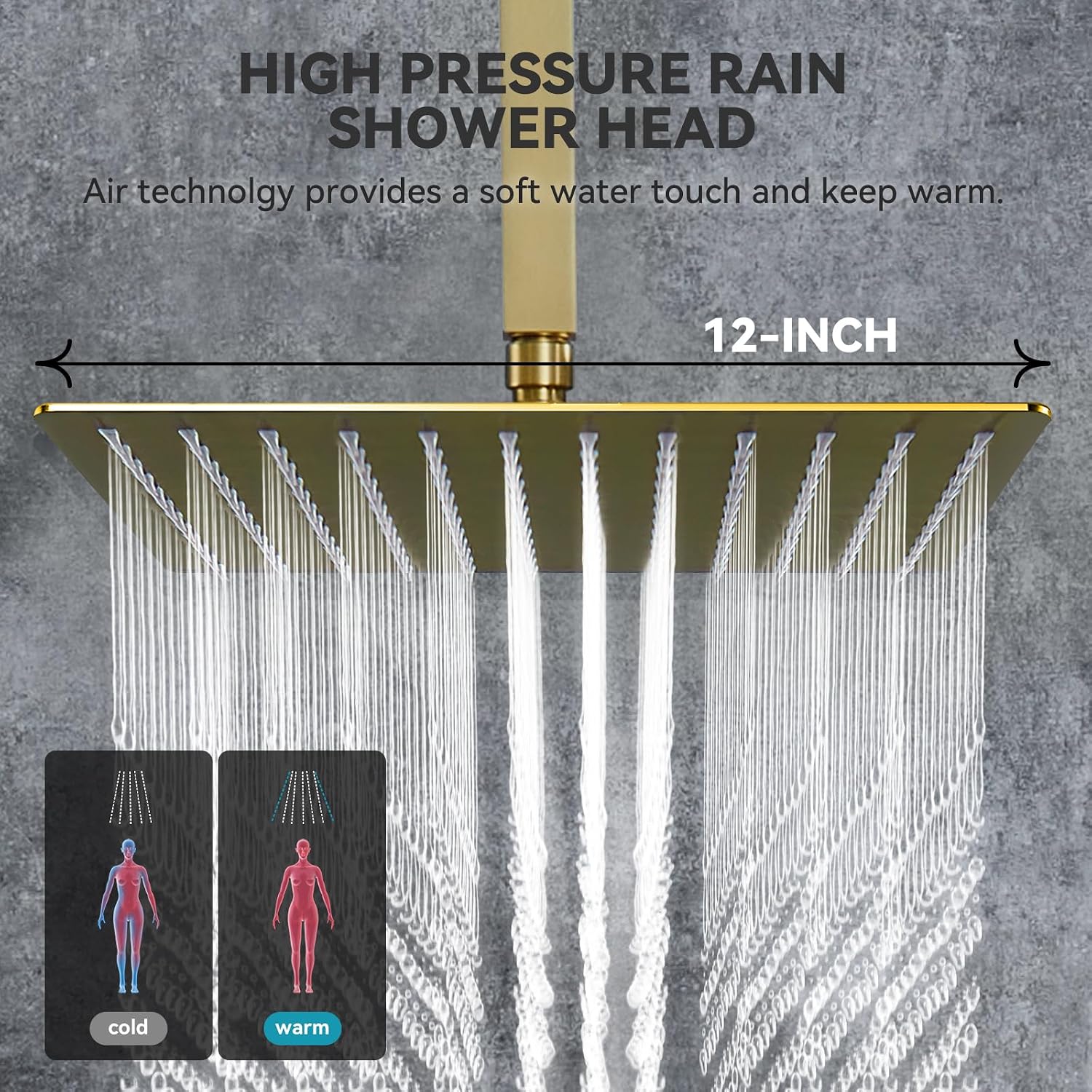 Rain Shower System With Complete 4 Pcs Body Sprays Jets And Pressured Balance Rough-in Valve,12Inch Rainfall Shower Head And Handheld, Modern Brushed Gold Ceiling Mount Shower Faucet Sets