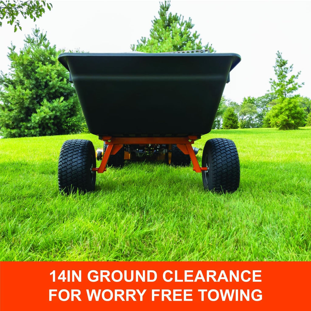 Agri-Fab 45-0579 1,000 lb Tow Behind Poly Dump Cart, 17 CU. FT.; Lawn & Garden Cart/Trailer for Riding Lawn Mowers, 18' x 8.5' All-Terrain Pneumatics Tires, Easy to Use Dumping Mechanism