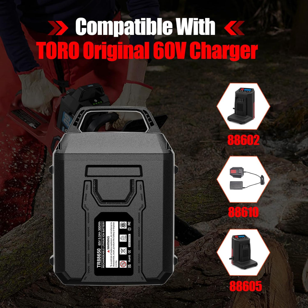TenHutt 60V 5.0Ah Li-ion Battery, Replacement for Toro 60v Flex Force Battery 88650 88660 88640 88625 88675 88620 88602, Compatible with Toro 60 Volt Power System Tools & Chargers 88605 88610 88602