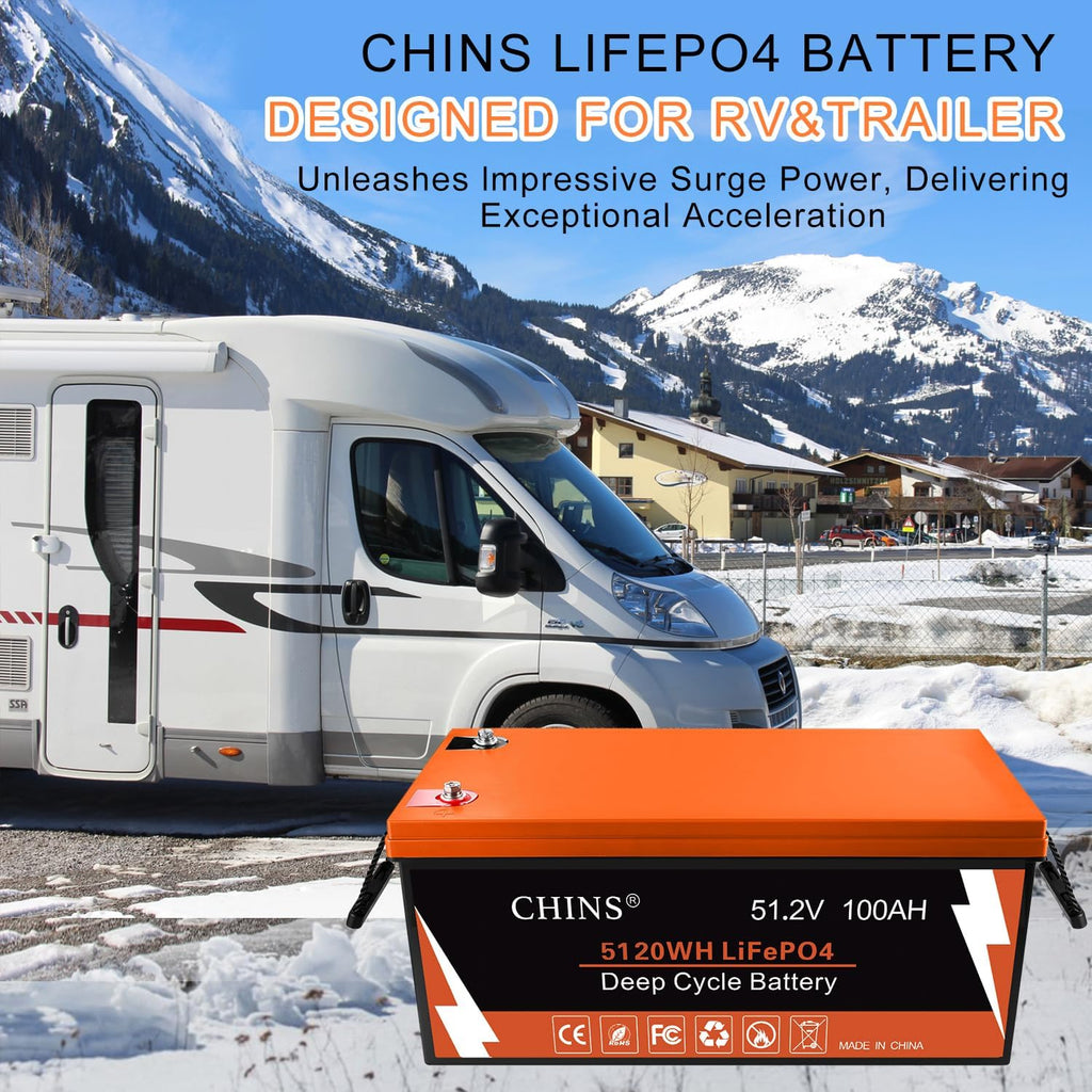 CHINS 48 Volt 100AH Lithium Battery for Golf Cart with 48V 18A Charger, Monitor, Built-in Bluetooth 200A BMS, 48V Golf Cart Battery with 10.24kW Output